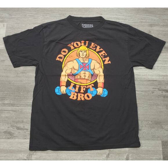 American Classics He Man Do you Even Lift Bro Graphic Short Sleeve Tee Shirt - Picture 1 of 6